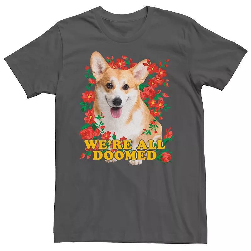 Mens Were All Doomed Corgi Floral Tee Grey Product Image