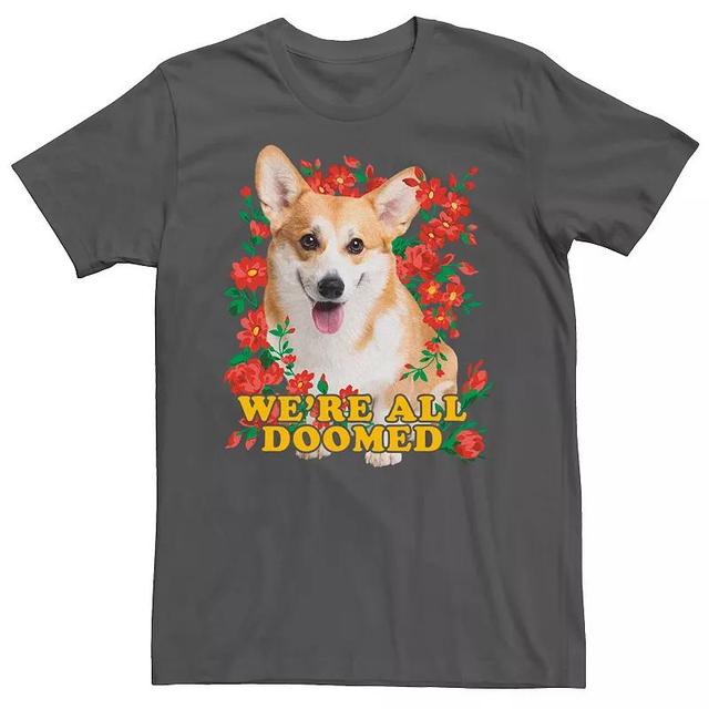 Mens Were All Doomed Corgi Floral Tee Grey Product Image