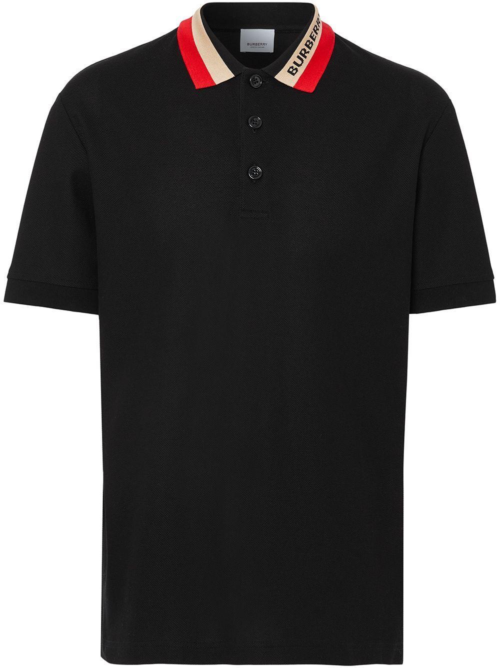 Contrast-collar Short-sleeve Polo Shirt In Black Product Image