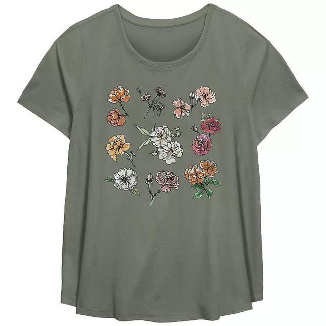 Plus Size Flowers Watercolor Painting Scoop Hem Flow Graphic Tee, Womens Product Image