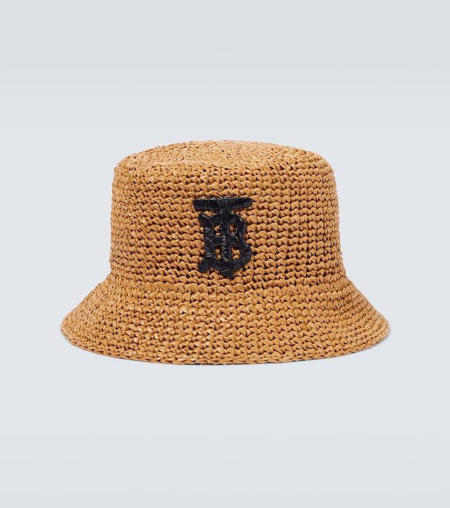 BURBERRY Neutral Logo Embroidery Braided-raffia Bucket Hat In Neutrals Product Image