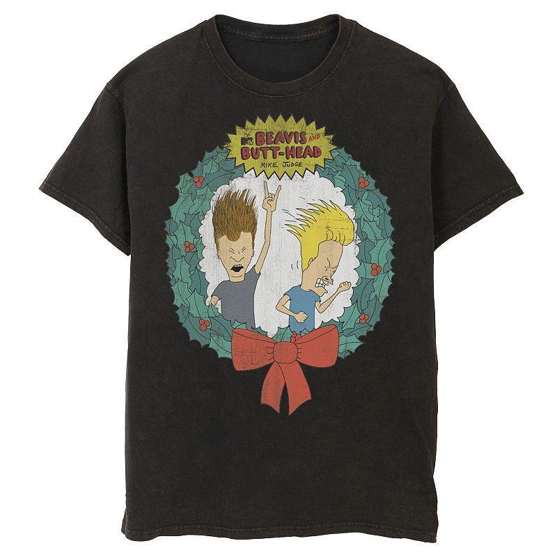 Mens Cartoon Network Beavis and Butthead Christmas Wreath Tee Product Image