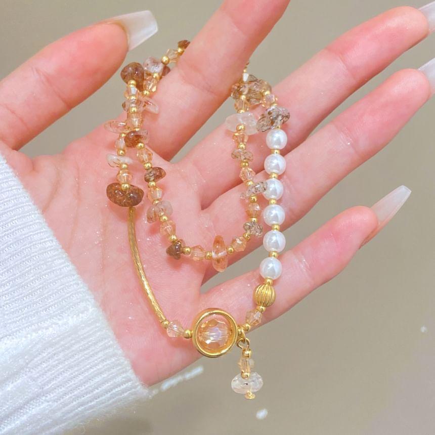 Gemstone Faux Pearl Layered Alloy Bracelet (Various Designs) Product Image