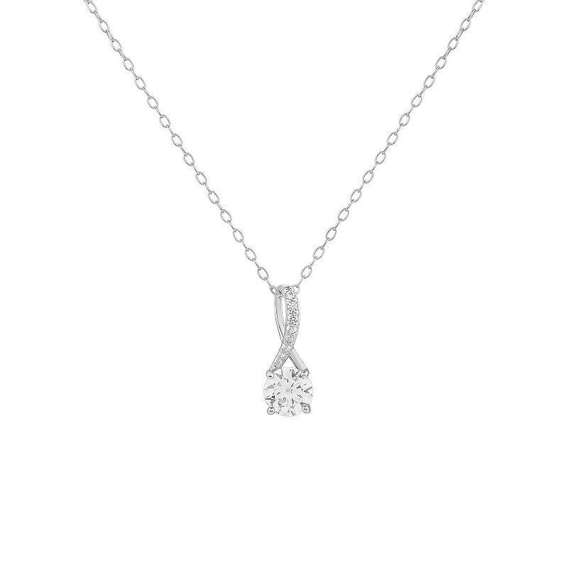 PRIMROSE Sterling Silver Pave Cubic Zirconia Twisted Bale Pendant Necklace, Womens Grey Product Image