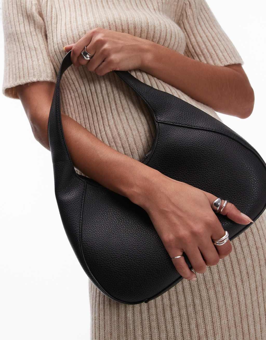 Mango rounded shoulder bag in black Product Image