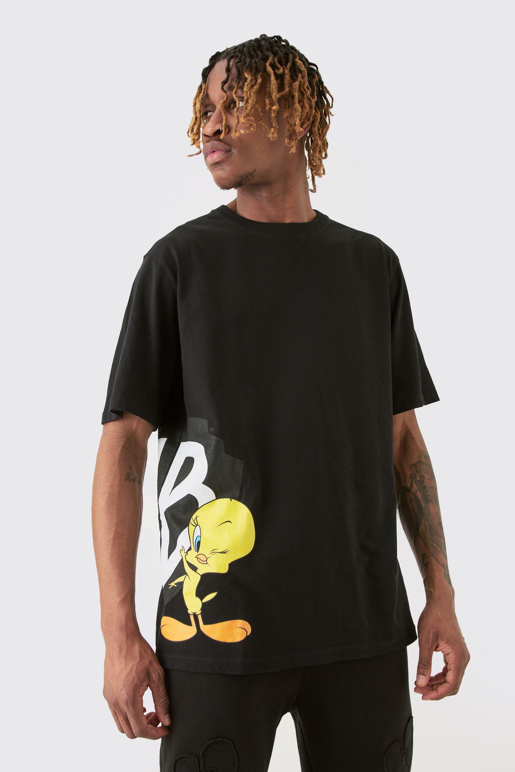 Mens Black Tall Warner Bros Tweety Side Print License T-shirt, Black Product Image