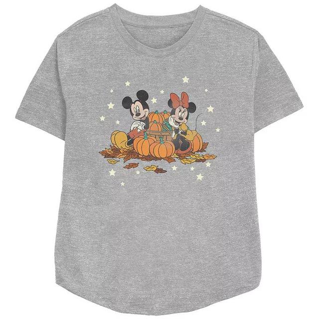 Disneys Mickey Mouse And Minnie Mouse Pumpkin Harvest Womens Relaxed Fit Graphic Tee Athletic Grey Product Image