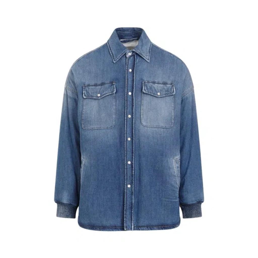 Quilted Washed Blue Denim Shirt Product Image