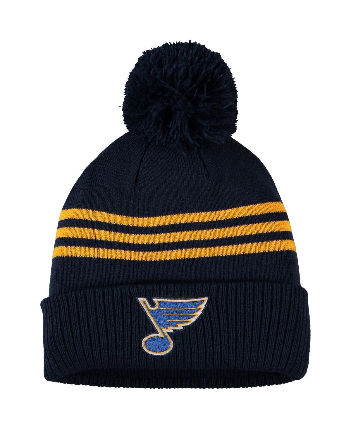 Mens adidas St. Louis Blues Locker Room Three Stripe Cuffed Knit Hat with Pom Product Image