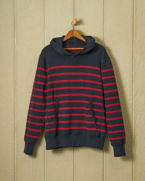 Wharf Knit Hoodie in Navy/Burgundy Stripe Product Image