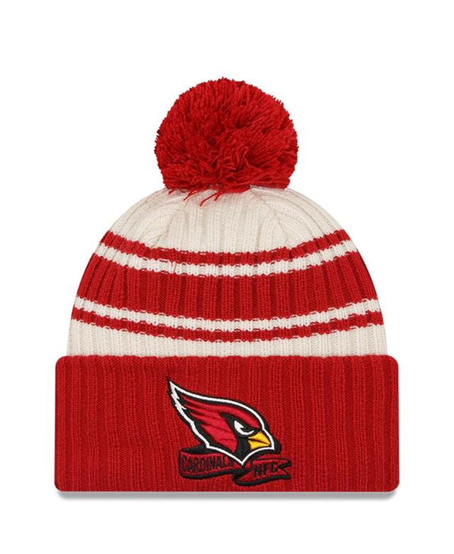 Mens New Era Cream Arizona Cardinals 2022 Sideline Sport Cuffed Pom Knit Hat - Cream Product Image