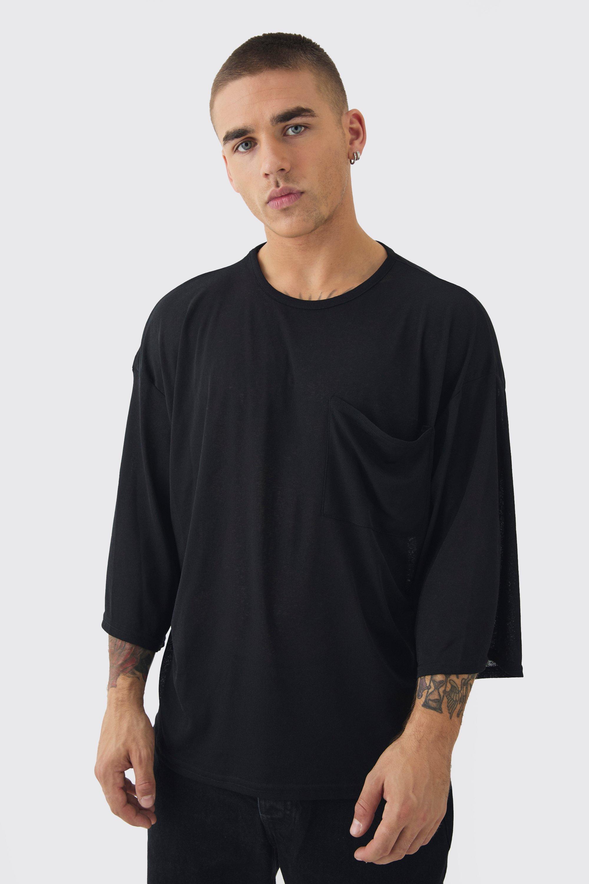 Oversized Semi Sheer Pocket Half Sleeve T-shirt | boohooMAN USA Product Image