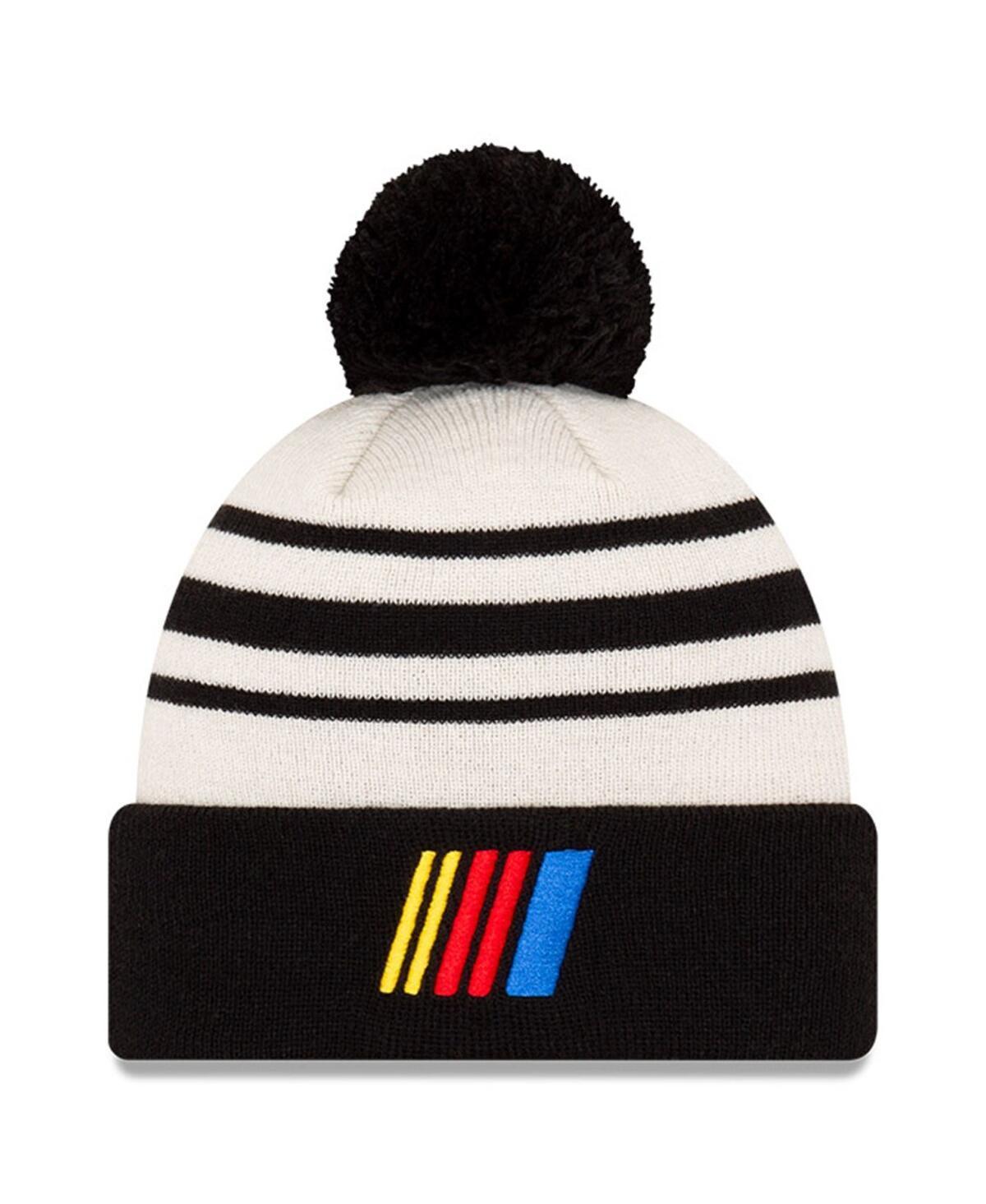 Mens New Era Black Nascar Bar Cuffed Pom Knit Beanie - Black Product Image