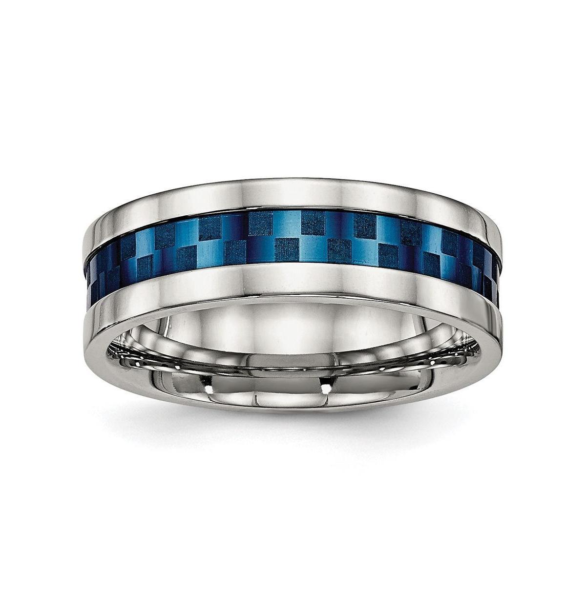 Chisel Stainless Steel Polished Blue Ip-plated Checkered 7mm Band Ring Product Image