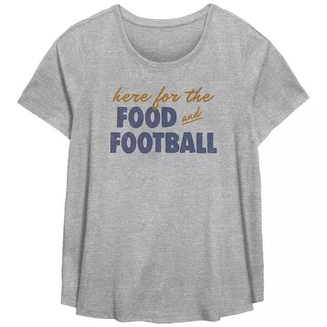 Plus Size Here For The Food And Football Flowy Graphic Tee, Womens Grey Gray Product Image