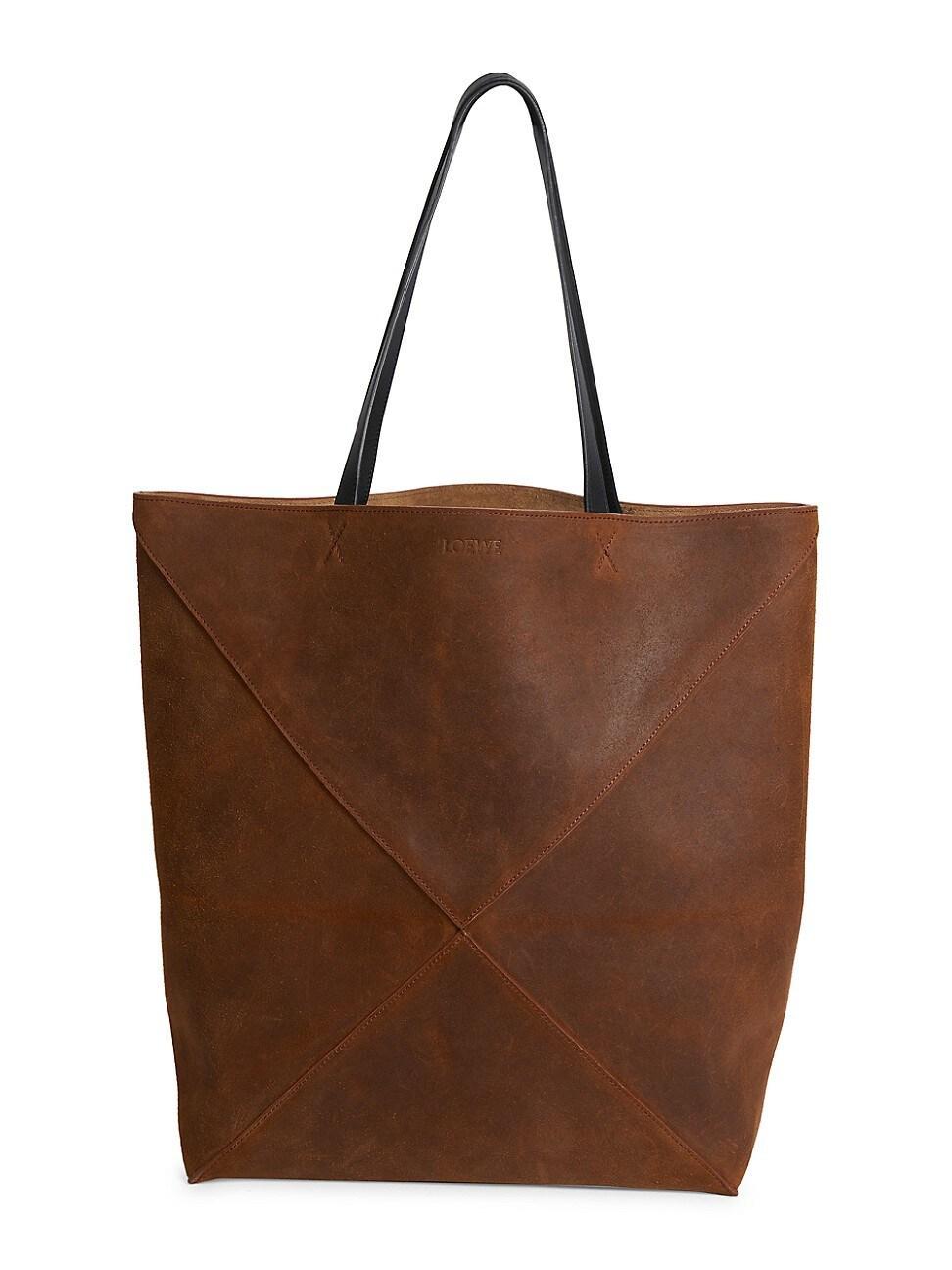 Mens Large Pressed Puzzle Fold Leather Tote Product Image