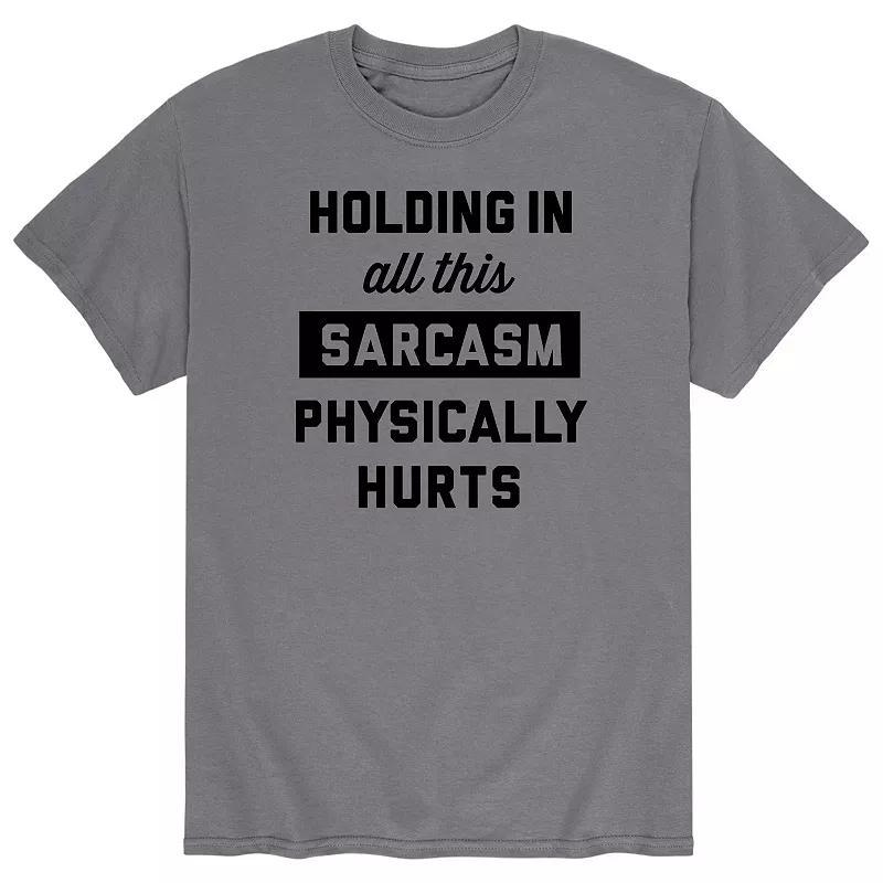 Mens Holding In Sarcasm Hurts Tee Grey Product Image