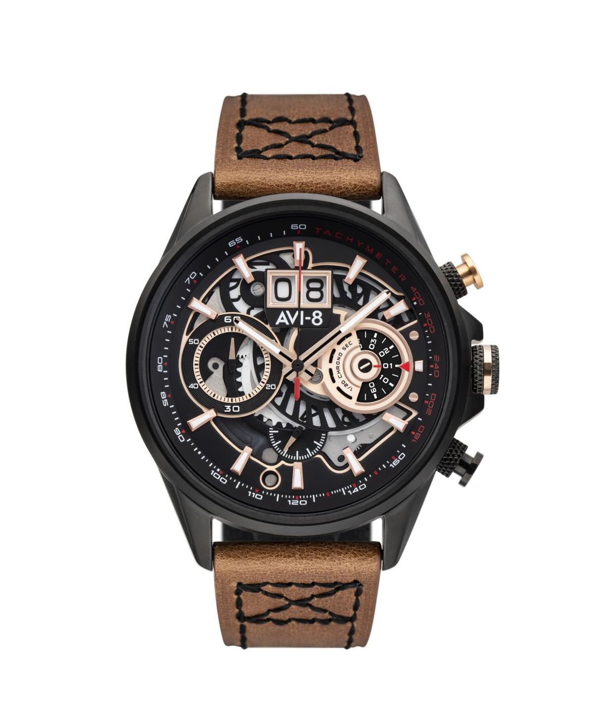 Avi-8 Mens Hawker Harrier Ii Retrograde Chronograph Matador Edition Dark Brown Genuine Leather Strap Watch 45mm Product Image