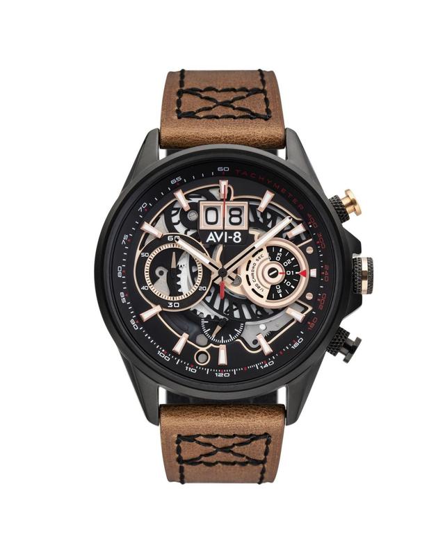 Avi-8 Mens Hawker Harrier Ii Retrograde Chronograph Matador Edition Dark Brown Genuine Leather Strap Watch 45mm Product Image