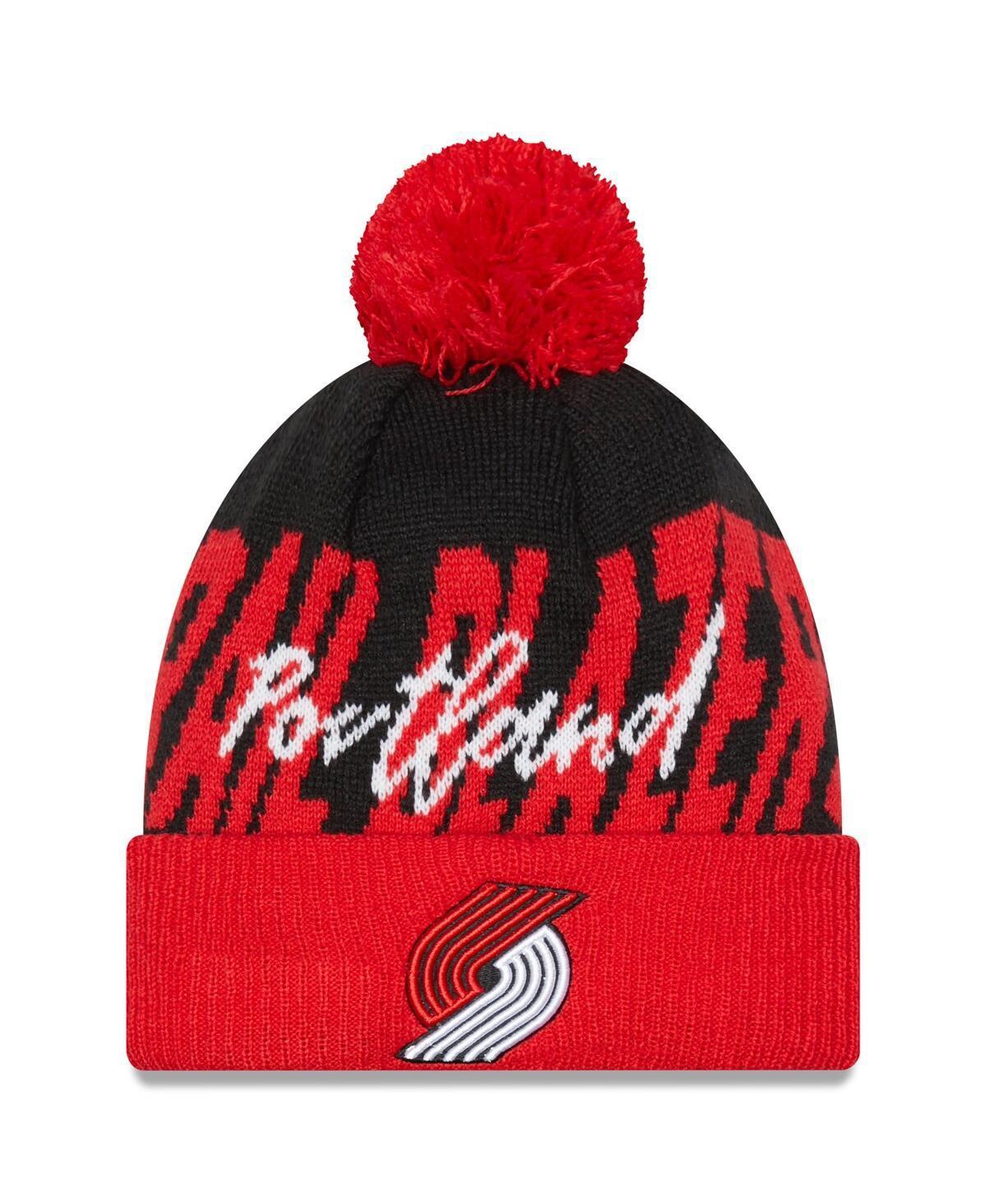 Mens New Era /Red Portland Trail Blazers Confident Cuffed Knit Hat with Pom Product Image