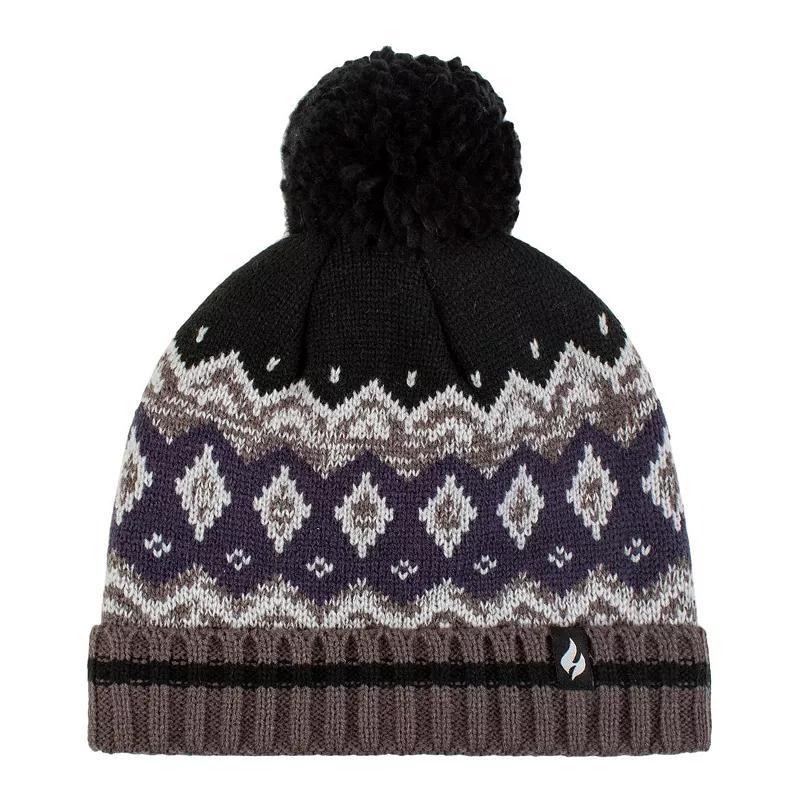 Mens Heat Holders Heatweaver Lined Pattern Hat with Pom Pom Product Image