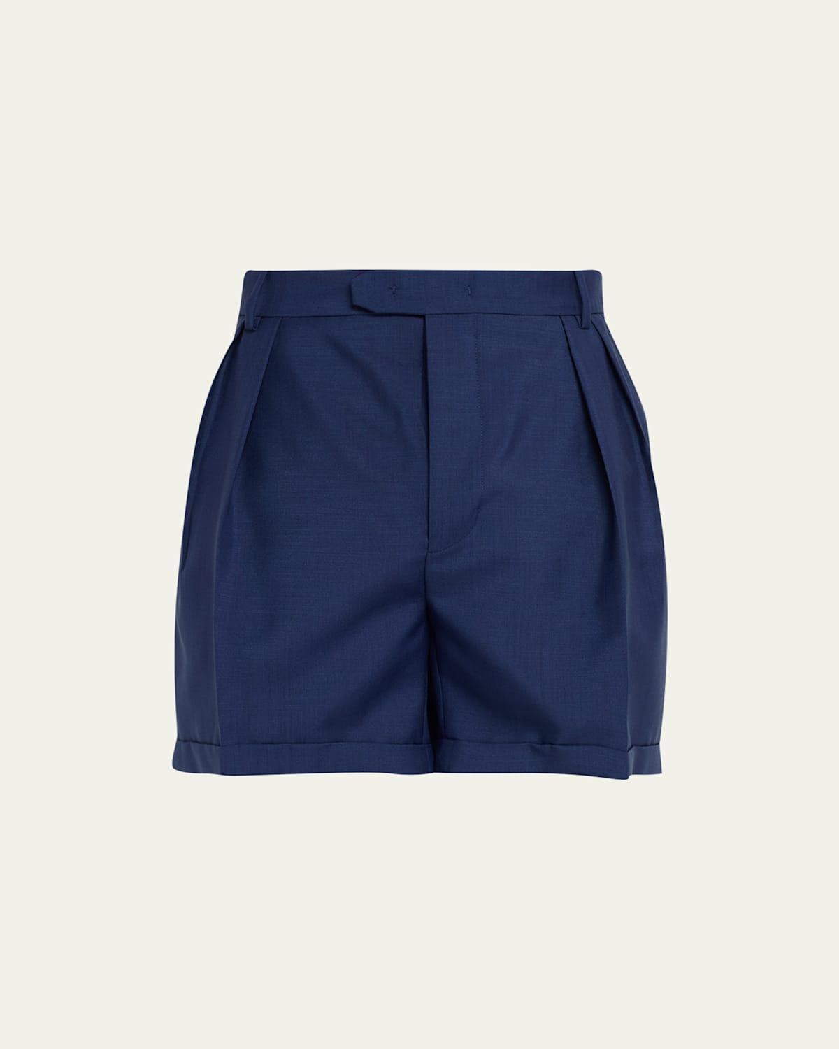 Mens Mohair-Wool Pleated Tailored Shorts Product Image