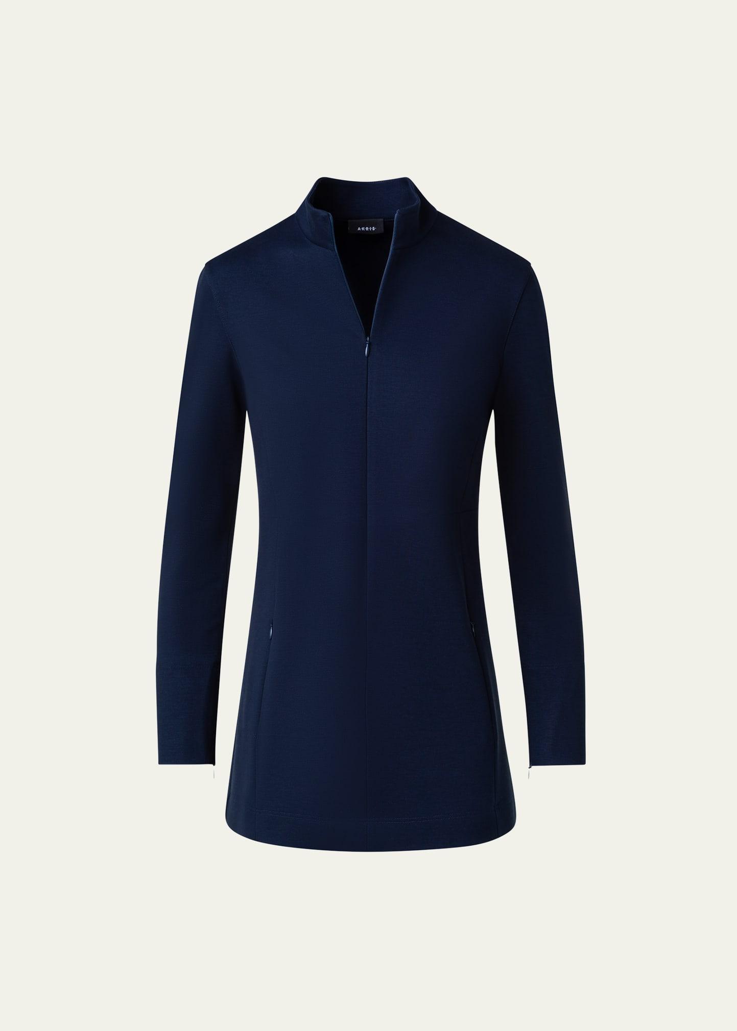 Fitted Zip-Front Tunic Shirt Product Image