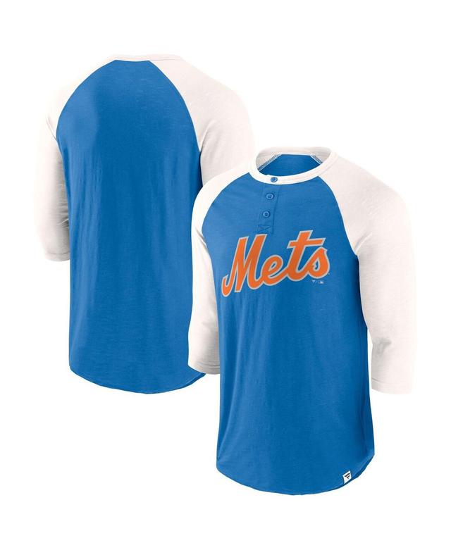 Fanatics Mens Royal New York Mets Historical Win 3/4-Sleeve Henley T-Shirt - Royal, Cream Product Image