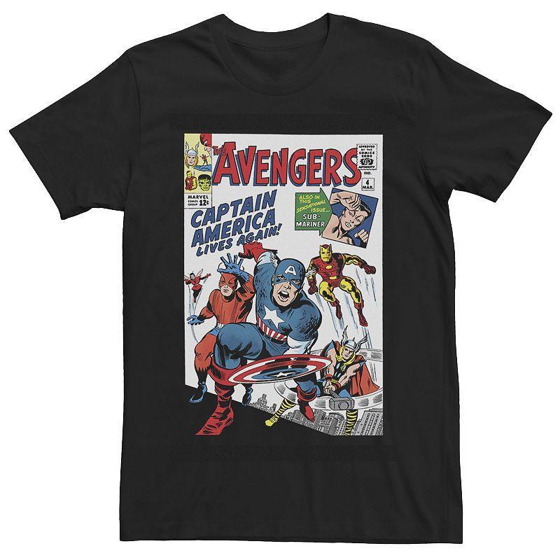 Mens Marvel Avengers Captain America Lives Again Comic Cover Tee Black Product Image