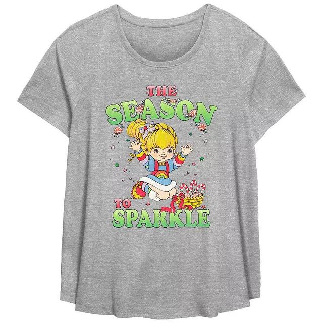 Plus Size Rainbow Brite The Season To Sparkle Flowy Graphic Tee, Womens Grey Gray Product Image