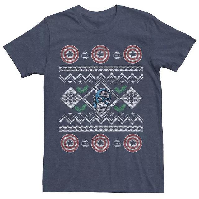 Mens Marvel Captain America Retro Ugly Christmas Sweater Short Sleeve Tee Product Image