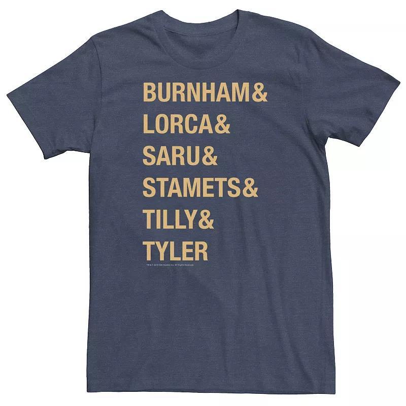 Big & Tall Star Trek Discovery Crew Gold Name Stack Tee, Mens Navy Grey Product Image