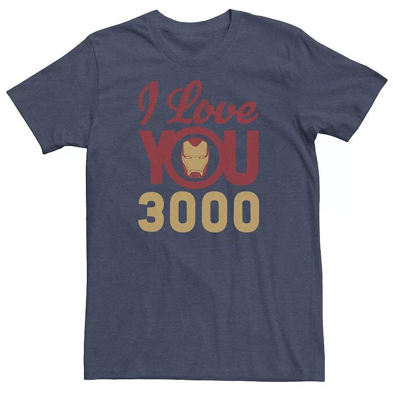 Big & Tall Marvel Avengers Endgame Iron Man I Love You 3000 Helmet Logo Tee, Mens Navy Grey Product Image