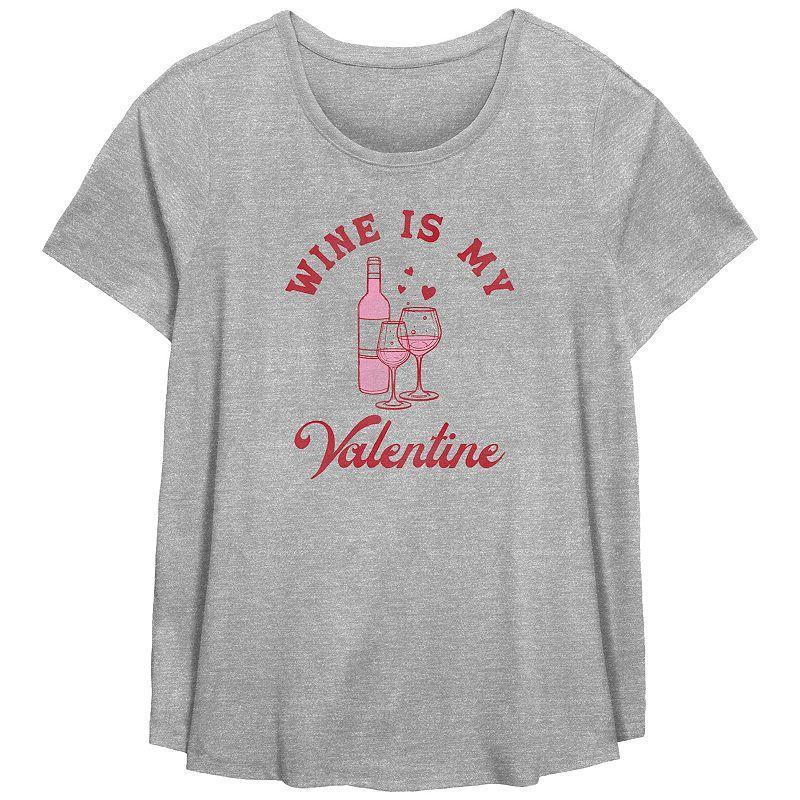 Plus Size Wine Is My Valentine Graphic Tee, Womens Grey Gray Product Image