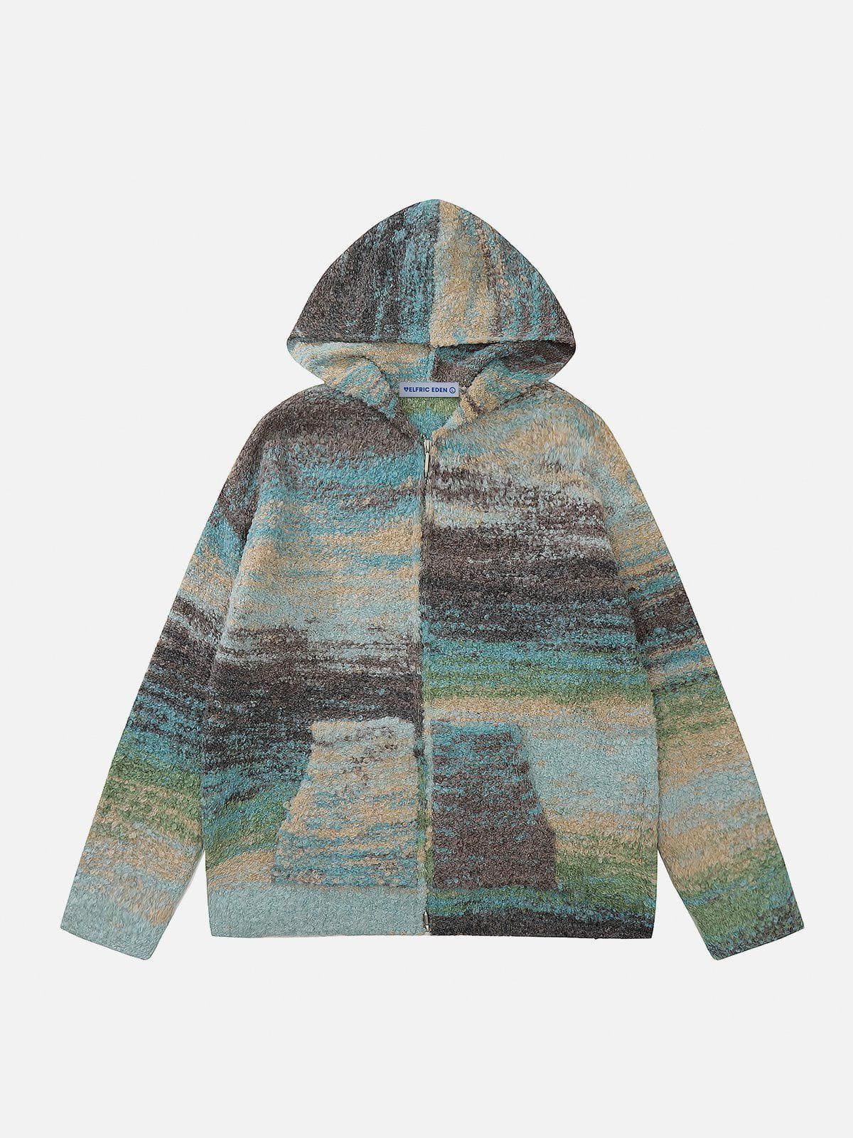 Aelfric Eden Color Blocking Stripe Wool Zip Up Hoodie Product Image