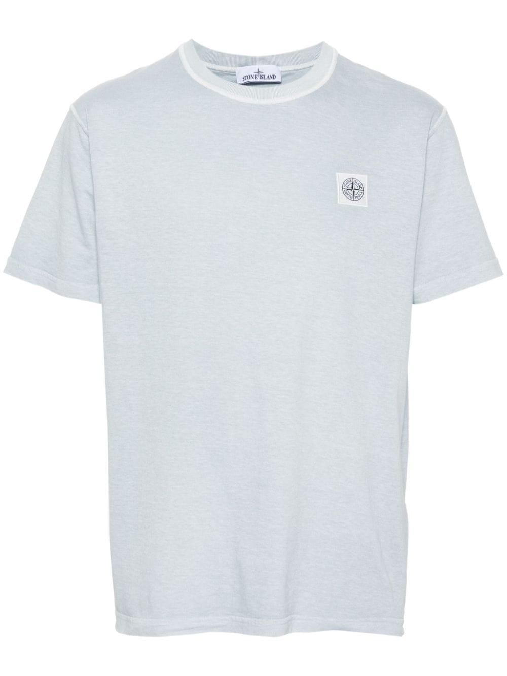 STONE ISLAND Logo-patch Cotton T-shirt In Blue Product Image