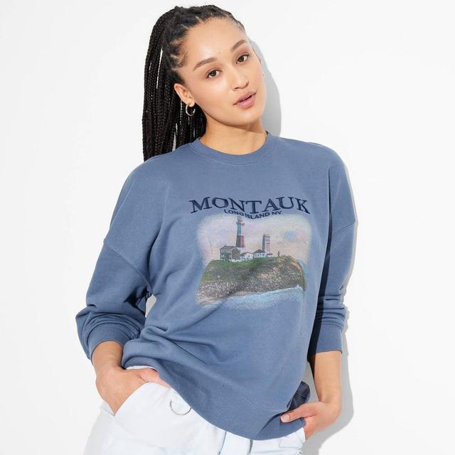 Womens Oversized Graphic Sweatshirt - Wild Fable Blue M Product Image