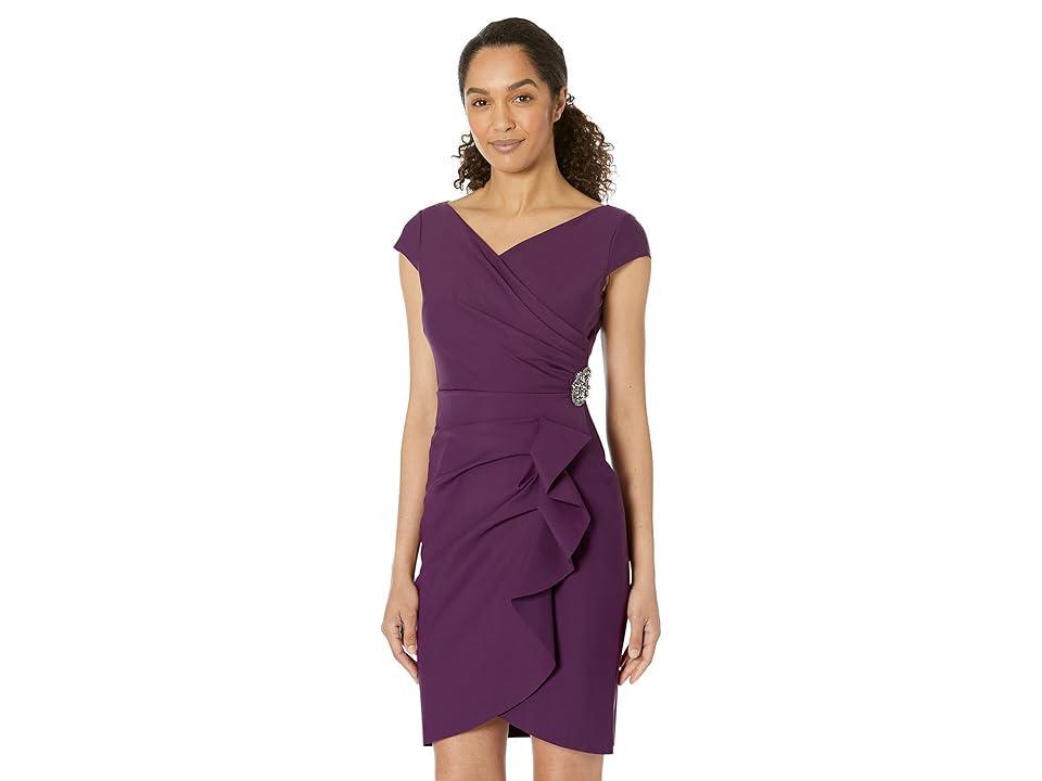 Alex Evenings Short Sheath Dress with Surplice Neckline and Cascade Skirt Detail (Summer Plum) Women's Evening Product Image