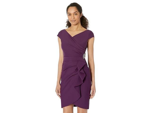 Alex Evenings Short Sheath Dress with Surplice Neckline and Cascade Skirt Detail (Summer Plum) Women's Evening Product Image