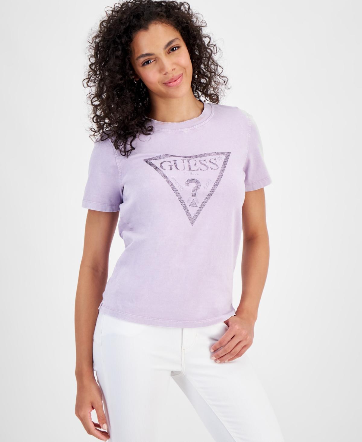 Guess Womens Studded Logo Cotton Short-Sleeve T-Shirt Product Image