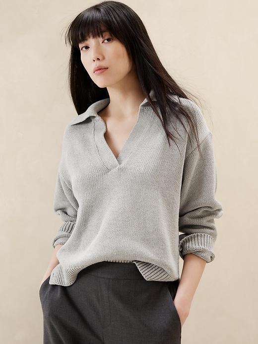 Textured Johnny-Collar Sweater Product Image