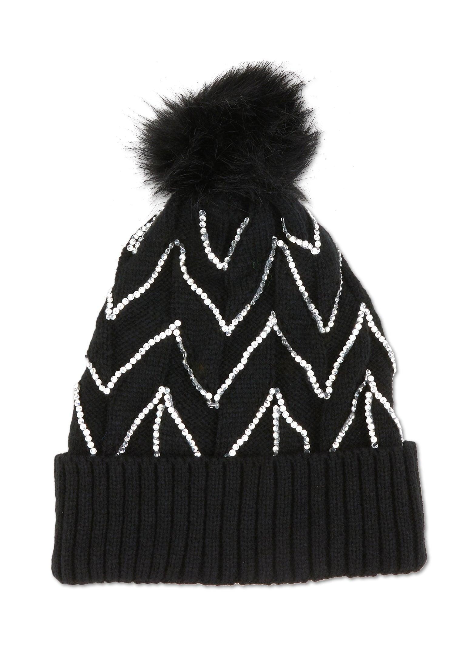 Textured Knit Sequin Pom Pom Beanie Female Product Image