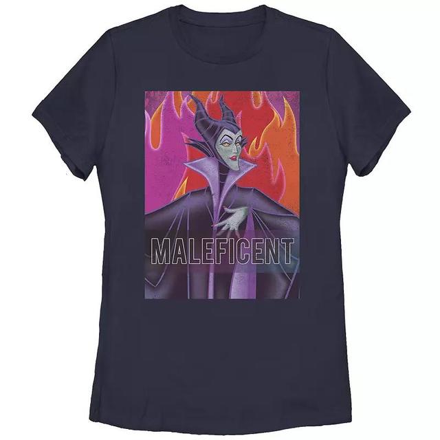 Disneys Villains Maleficent Flames Background Womens Tee, Girls Blue Product Image