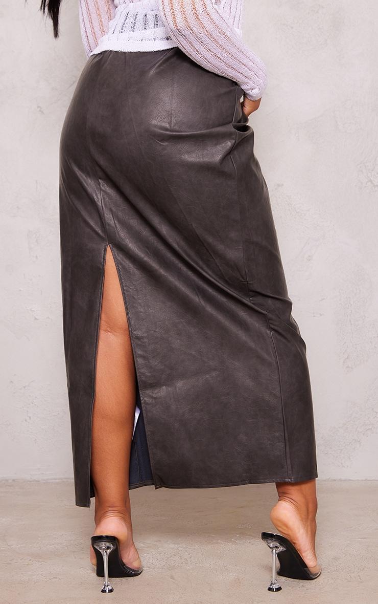 Plus Washed Black Faux Leather Maxi Skirt Product Image