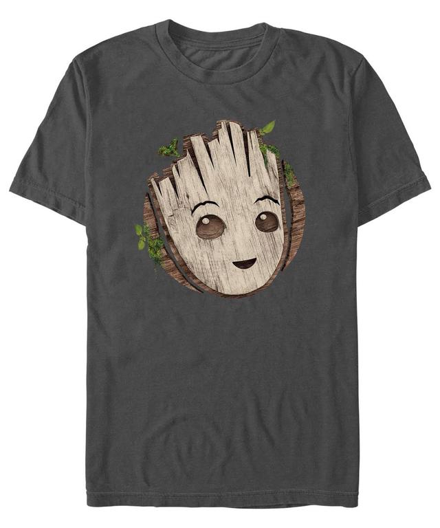 Mens Marvel I am Groot Face Badge Wooden Badge Tee Grey Product Image