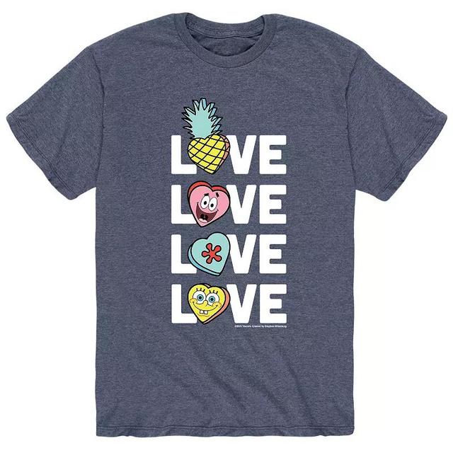 Mens SpongeBob Stacked Love With Hearts Tee Grey Blue Product Image