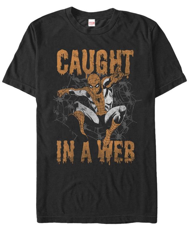 Mens Marvel Spider-Man Caught In A Web Halloween Short Sleeve Tee Product Image