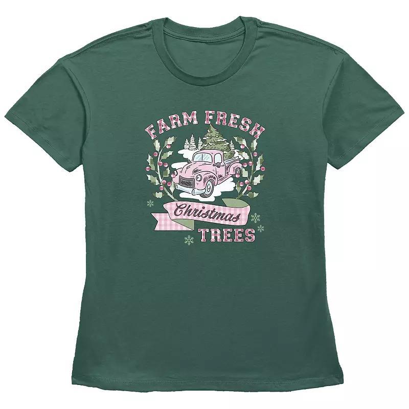 Womens Farm Fresh Christmas Trees Graphic Tee Green Product Image