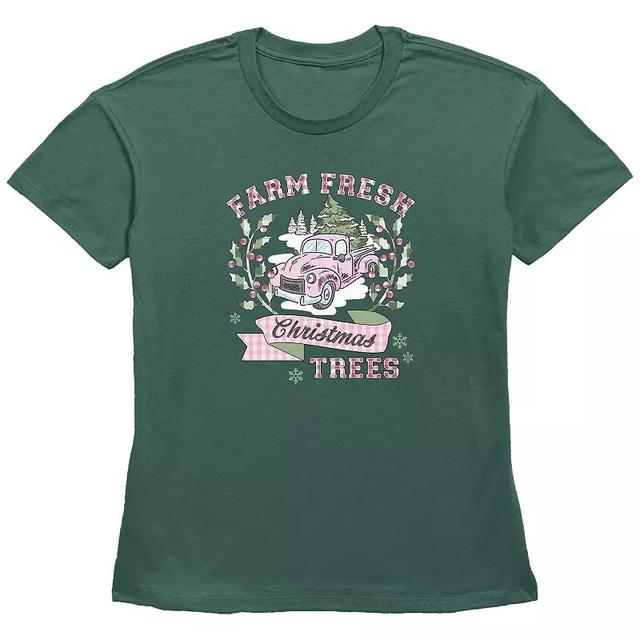 Womens Farm Fresh Christmas Trees Graphic Tee Green Product Image