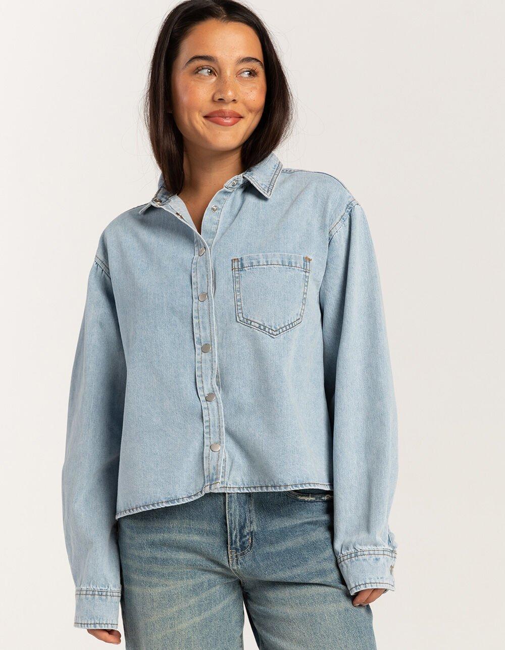 RSQ Womens Denim Crop Shirt Product Image